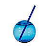 15 oz. Blue Round Reusable Plastic Cups with Straws - 25 Ct. Image 1