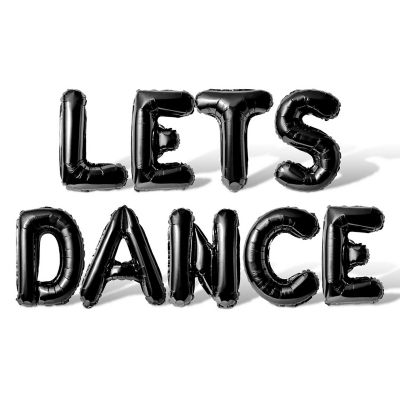 16 Inch Black LETS DANCE Letter Balloon Banner Image 1