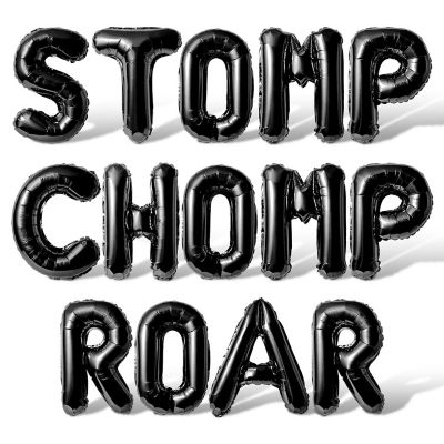 16 Inch Black STOMP CHOMP ROAR Letter Balloon Banner Image 1
