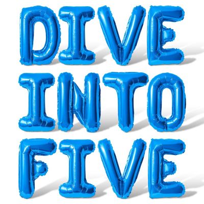 16 Inch Blue DIVE INTO FIVE Letter Balloon Banner Image 1