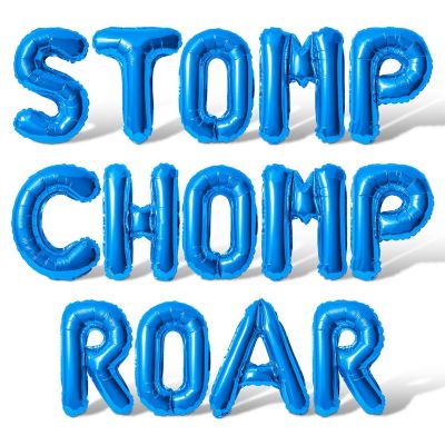 16 Inch Blue STOMP CHOMP ROAR Letter Balloon Banner Image 1