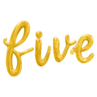 16 Inch Cursive Gold FIVE Letter Balloon Banner Image 1