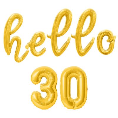 16 Inch Cursive Gold HELLO 30 Letter Balloon Banner Image 1