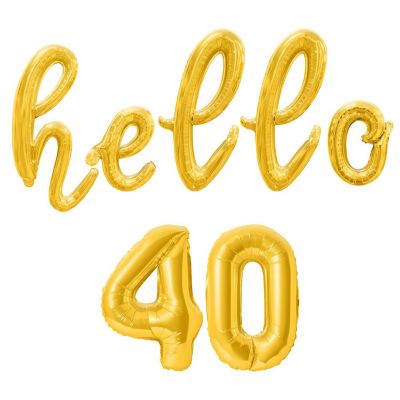 16 Inch Cursive Gold HELLO 40 Letter Balloon Banner Image 1