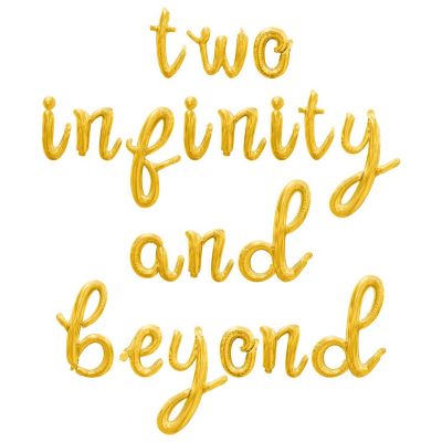 16 Inch Cursive Gold TWO INFINITY AND BEYOND Letter Balloon Banner Image 1