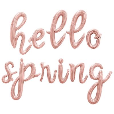 16 Inch Cursive Rose Gold HELLO SPRING Letter Balloon Banner Image 1