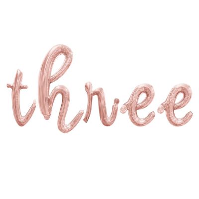 16 Inch Cursive Rose Gold THREE  Letter Balloon Banner Image 1