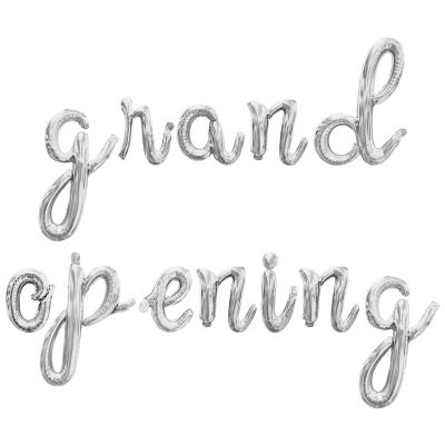 16 Inch Cursive Silver GRAND OPENING Letter Balloon Banner Image 1