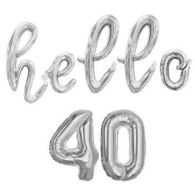 16 Inch Cursive Silver HELLO 40 Letter Balloon Banner Image 1