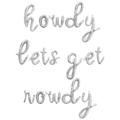 16 Inch Cursive Silver HOWDY LETS GET ROWDY Letter Balloon Banner Image 1