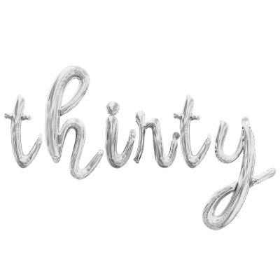 16 Inch Cursive Silver THIRTY Letter Balloon Banner Image 1
