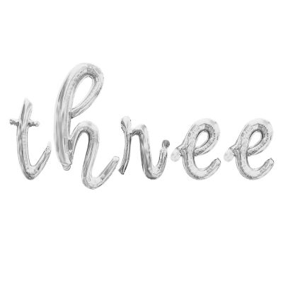 16 Inch Cursive Silver THREE  Letter Balloon Banner Image 1