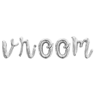 16 Inch Cursive Silver VROOM Letter Balloon Banner Image 1