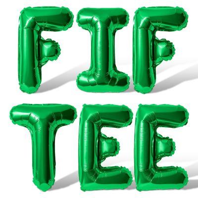 16 Inch Green FIFTEE Letter Balloon Banner Image 1