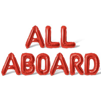 16 Inch Red ALL ABOARD Letter Balloon Banner Image 1