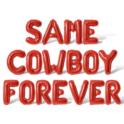 16 Inch Red SAME COWBOY FOREVER Letter Balloon Banner Image 1