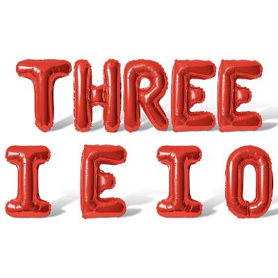 16 Inch Red THREE I E I O Letter Balloon Banner Image 1