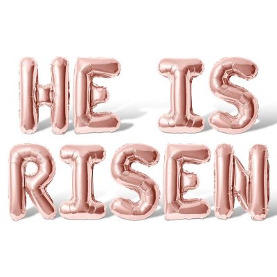16 Inch Rose Gold HE IS RISEN Letter Balloon Banner Image 1