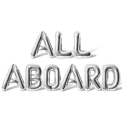 16 Inch Silver ALL ABOARD Letter Balloon Banner Image 1