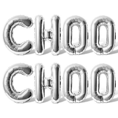 16 Inch Silver CHOO CHOO Letter Balloon Banner Image 1
