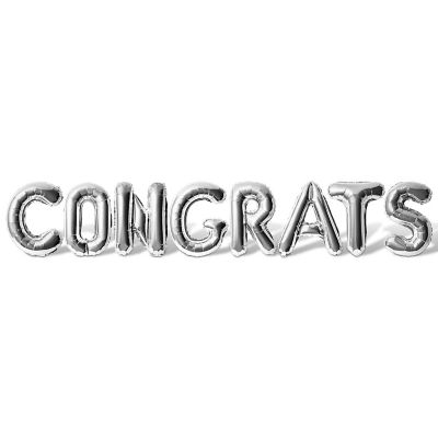 16 Inch Silver CONGRATS Letter Balloon Banner Image 1