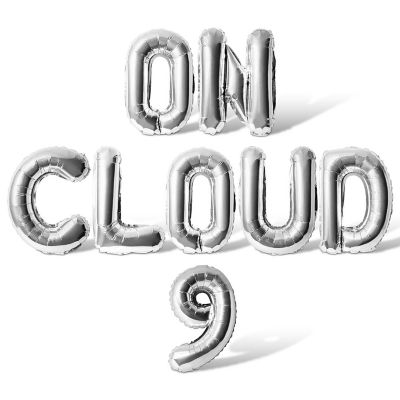 16 Inch Silver ON CLOUD 9 Letter Balloon Banner Image 1