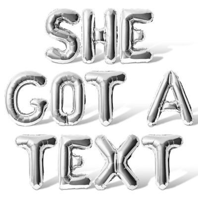 16 Inch Silver SHE GOT A TEXT Letter Balloon Banner Image 1