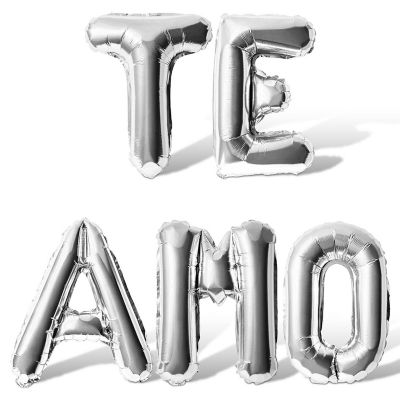 16 Inch Silver TE AMO Letter Balloon Banner Image 1