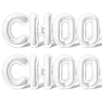 16 Inch White CHOO CHOO Letter Balloon Banner Image 1