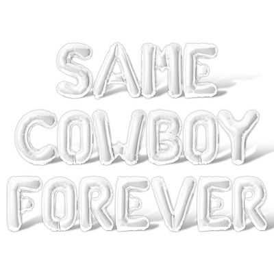 16 Inch White SAME COWBOY FOREVER Letter Balloon Banner Image 1
