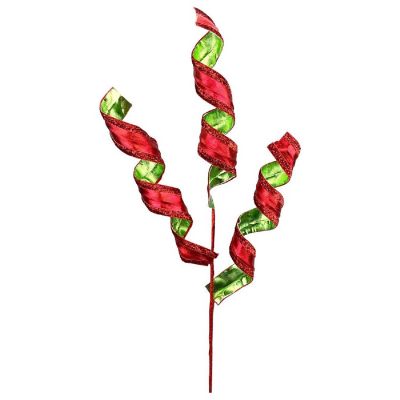 16" Metallic Curly Spray: Red &amp; Green Image 1