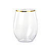 16 oz. Clear with Gold Elegant Stemless Plastic Wine Glasses (32 Glasses) Image 1