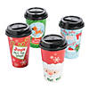 16 oz. Whimsical Santa & Reindeer Disposable Paper Coffee Cups with Lids - 12 Ct. Image 1