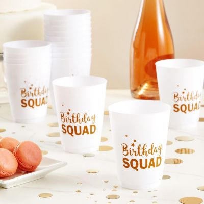 16 Pack Reusable Plastic Birthday Party Cups, White, 16 oz Image 1