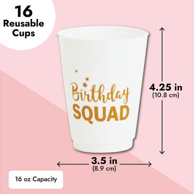 16 Pack Reusable Plastic Birthday Party Cups, White, 16 oz Image 3