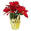 16" Red Artificial Christmas Poinsettia Arrangement with Gold Wrapped Pot Image 1