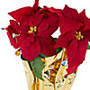 16" Red Artificial Christmas Poinsettia Arrangement with Gold Wrapped Pot Image 4