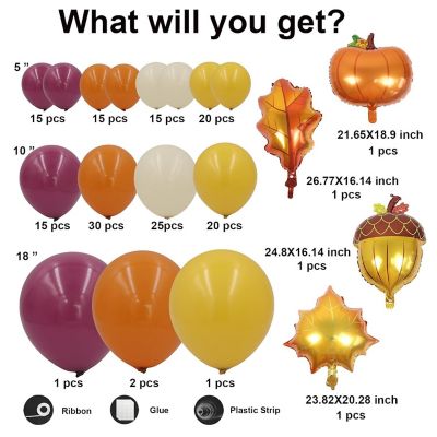 163Pcs Fall Orange Balloon Arch Kit with Maple Leaf Foil Balloons Image 1