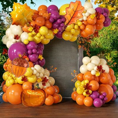 163Pcs Fall Orange Balloon Arch Kit with Maple Leaf Foil Balloons Image 3