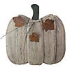 18.5" Large Beige Wooden Fall Harvest Pumpkin with Leaves and Stem Image 1