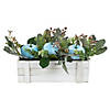 18"  Fall Harvest Foliage and Blue Pumpkins In Wood Planter Image 1