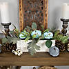 18"  Fall Harvest Foliage and Blue Pumpkins In Wood Planter Image 2