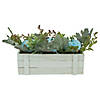 18"  Fall Harvest Foliage and Blue Pumpkins In Wood Planter Image 3