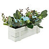 18"  Fall Harvest Foliage and Blue Pumpkins In Wood Planter Image 4