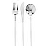 180 Pc. Silver with White Handle Moderno Disposable Plastic Cutlery Set - Spoons, Forks and Knives (60 Guests) Image 1