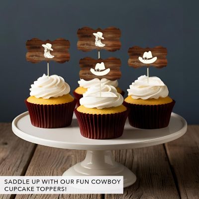 18PK Cowboy Hat Boots Cupcake Toppers Image 1