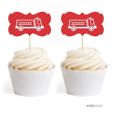 18PK Firetruck Cupcake Toppers Image 1