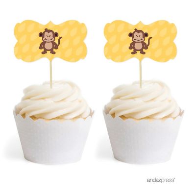 18PK Jungle Safari Monkey Cupcake Topper Image 1