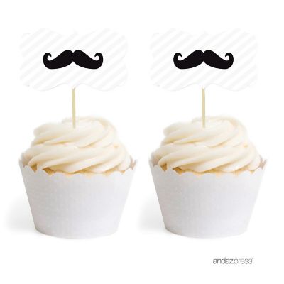 18PK Mustache Black Cupcake Toppers Image 1