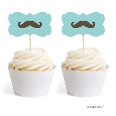 18PK Mustache Brown Cupcake Toppers Image 1